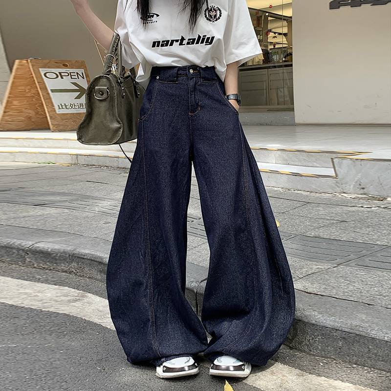JYL Women s Wide-Leg Jeans American Cartoon Graffiti  Premium Bootcut Denim L средний синий