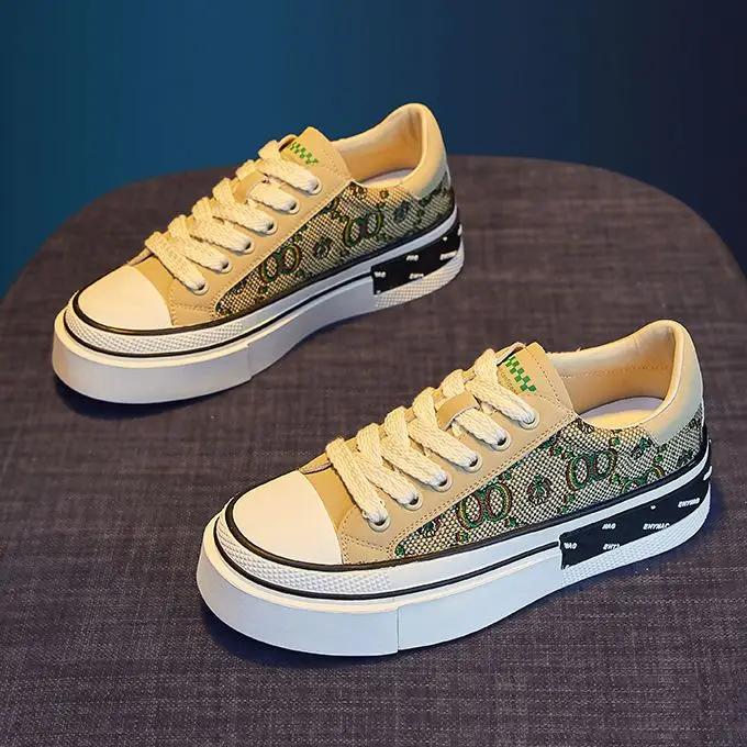 Fashion Whit Lace Up Female Footwear Sports Women's Shoes Low Canvas High On Platform Athletic Sneakers Light Cotton Casual Summer 2025