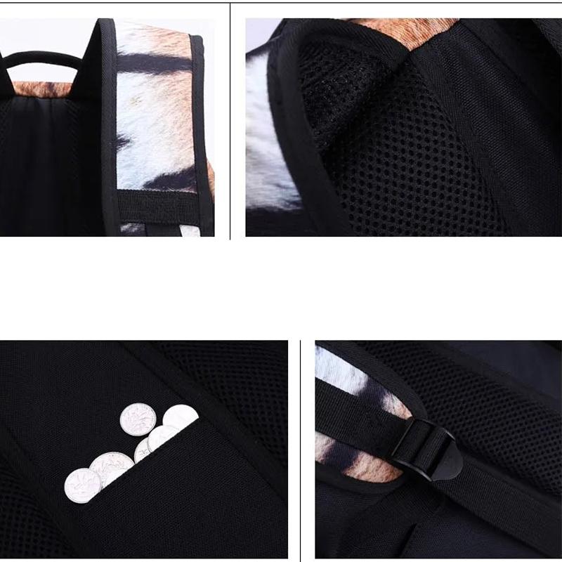 Studentský školní batoh pro vysokoškoláky Vivid Funny 3D Tiger Printing Velký batoh na rameno Studentský Men Cool Bookbag
