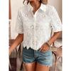 New Women's Solid Color Lace Shirt with Hollowed Out Women's Short Sleeved Casual Top