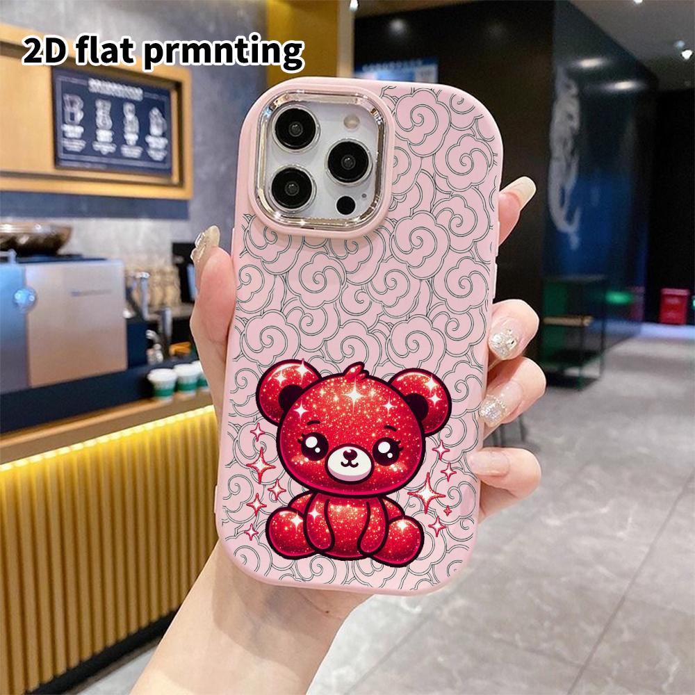 Phone Case: 2D Flat Design Suitable for iPhone 18 17 16 15 14 13 Pro Protective Case, Couple Style, Red Bear, Christmas and Halloween Gift