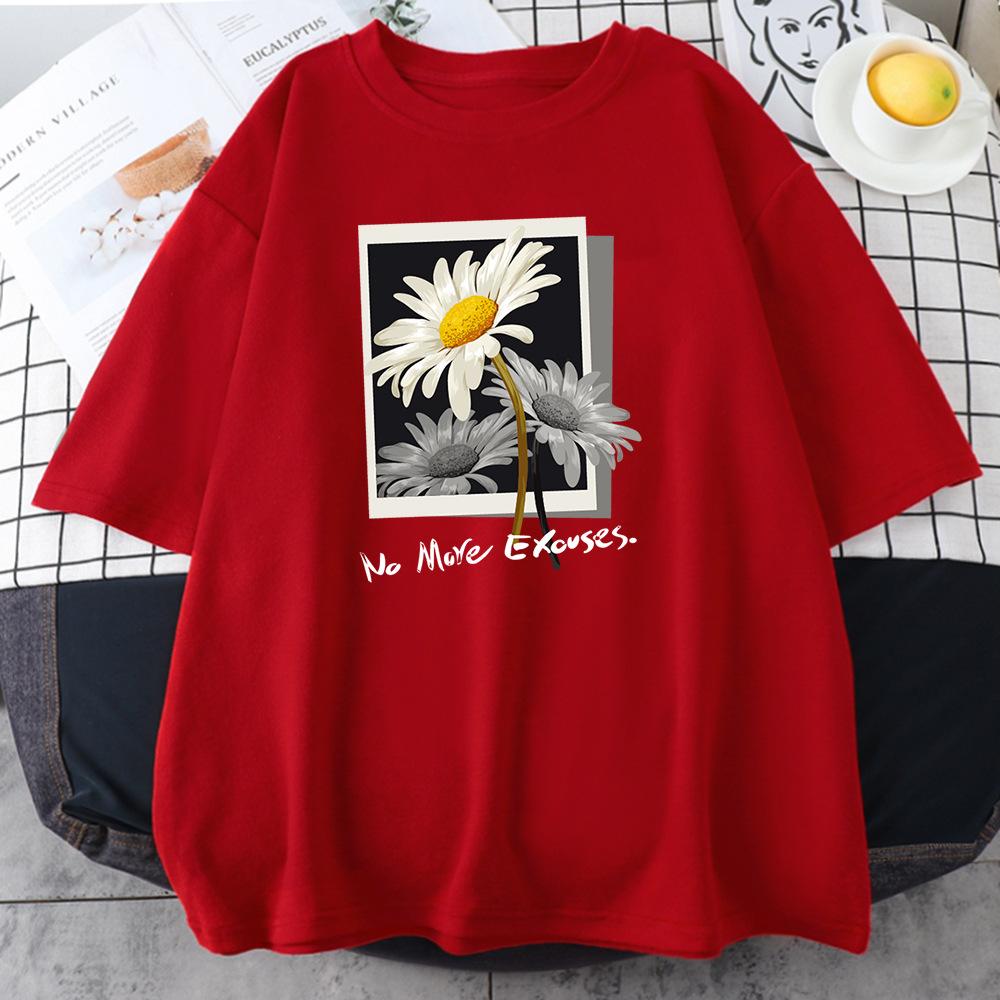 Cotton 100% New Beautiful Flower Picture Women's T-shirt Hip Hop Loose Street Wear Fashion Top Graphic T Shirts