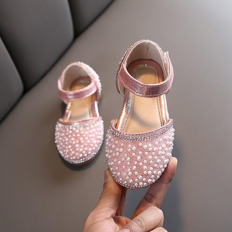 Girls Sparkly Flat Sandals Princess Dress-Up School Performance Everyday Wear PU Upper With Anti-Slip Rubber Sole