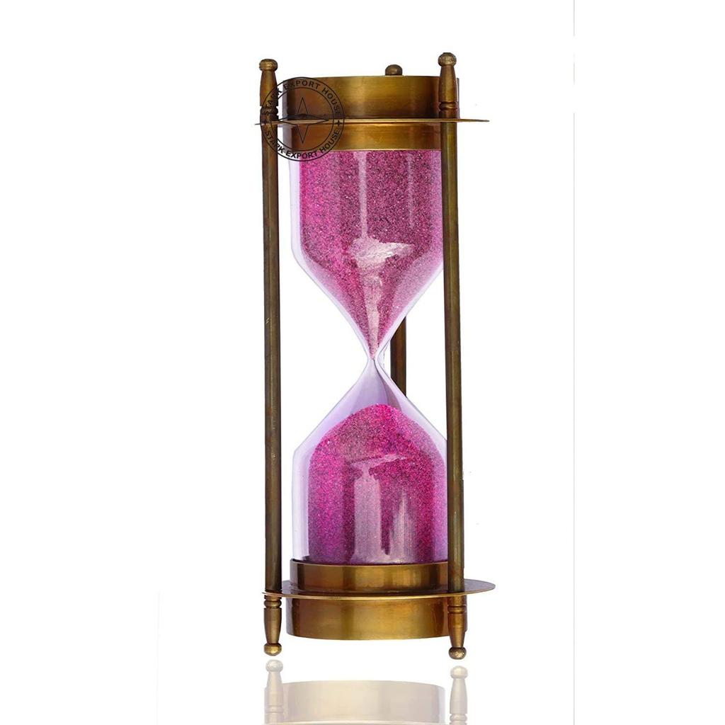 Clepsidră din alamă cu nisip, ceas cu nisip cu busolă, 7 inch