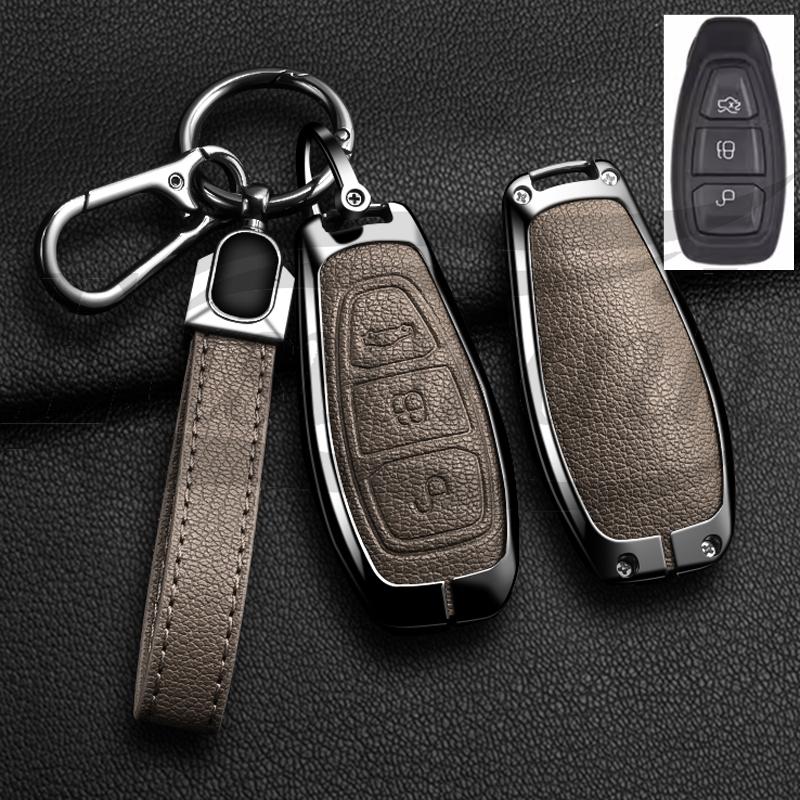 Auto Zinc Alloy Genuine Leather Key Fob Cover Case Mount Fit For Ford Fiesta Iv Focus Galaxy Fusion Mondeo Iv B-Max C-Max S-Max Kuga Ecosport