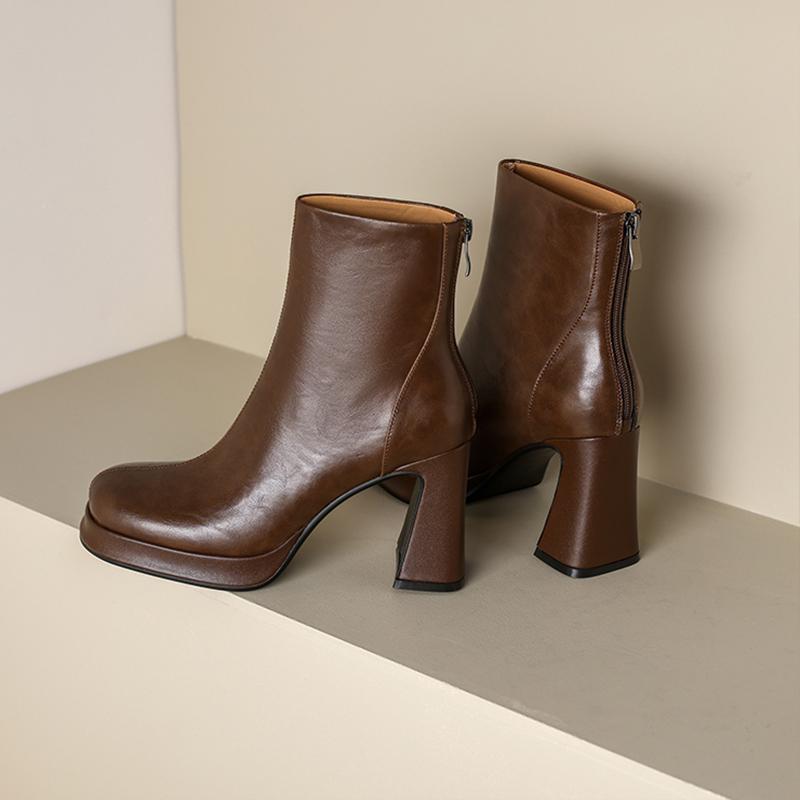 

Night Club Platform Thick Heel Women Ankle Boots Square Toe Slim Short Booties Party Stripper Female Shoes 35 коричневый