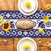 Mexican Table Runner Blue Patchwork Tiles Table Cover Mexican Fiesta Talavera Floral Bird Decor Mexican Dia De Los Muertos Decorations for Simple
