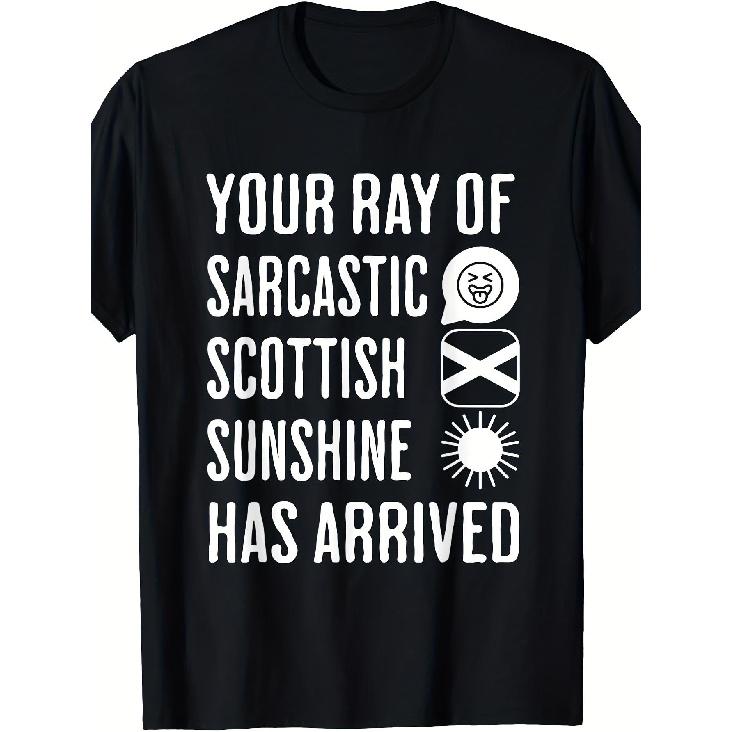 Fun Scottish Flag and Plaid Print, Your Satirical Scottish Sunshine Slogan, Men S and Women S Scottish Satirical T-Shirt, Casual Short-Sleeve Crew S чёрный