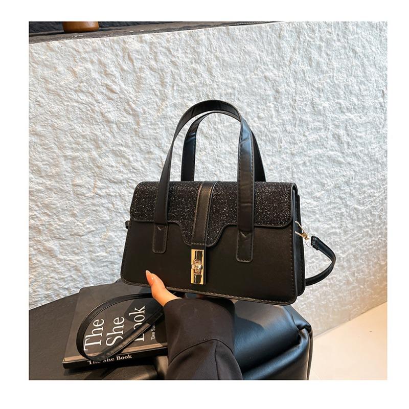 2 summer new splicing contrasting color handbag retro simple shoulder bag fashionable personality trendy oblique span bag чёрный