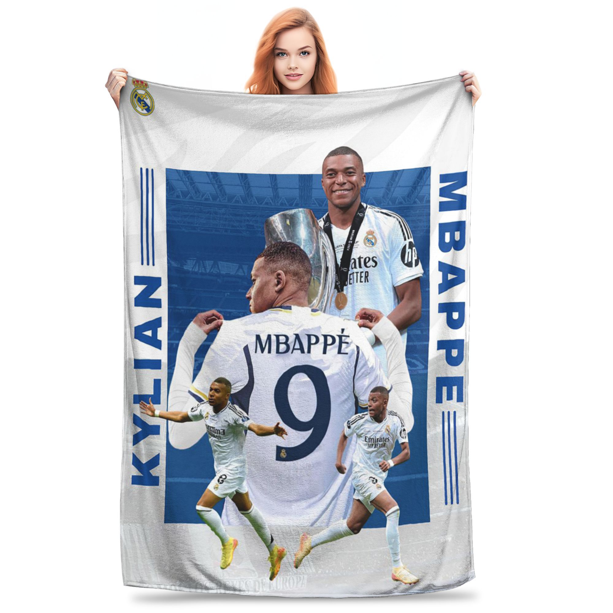 

Flannel Throw Blanket Football KM Mbappe Soccer Warm Plush Blankets Soft Bedding for Bed Living room Home Travel Couch 50x60in