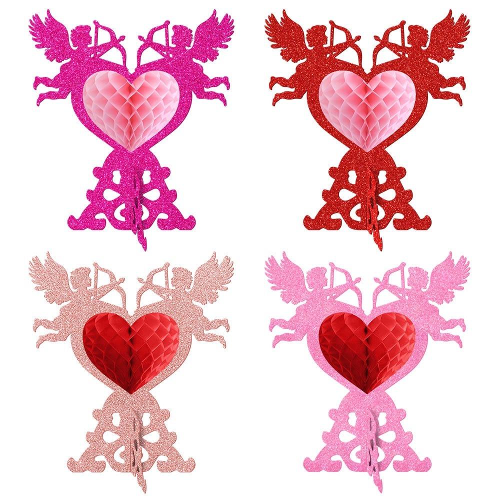 4pcs Red Color Heart Honeycomb Ornaments Valentine's Day Decorations Banquet Decoration