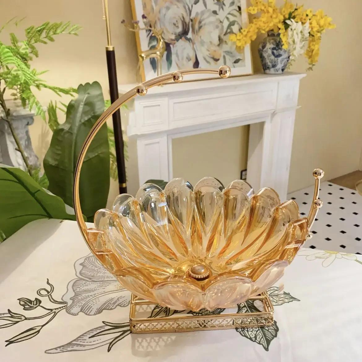 

Metal Glass Fruit Bowl Table Decoration Organization Tray Wedding Banquet Living Room Ornaments Creative Kitchen Storage Tray золотой