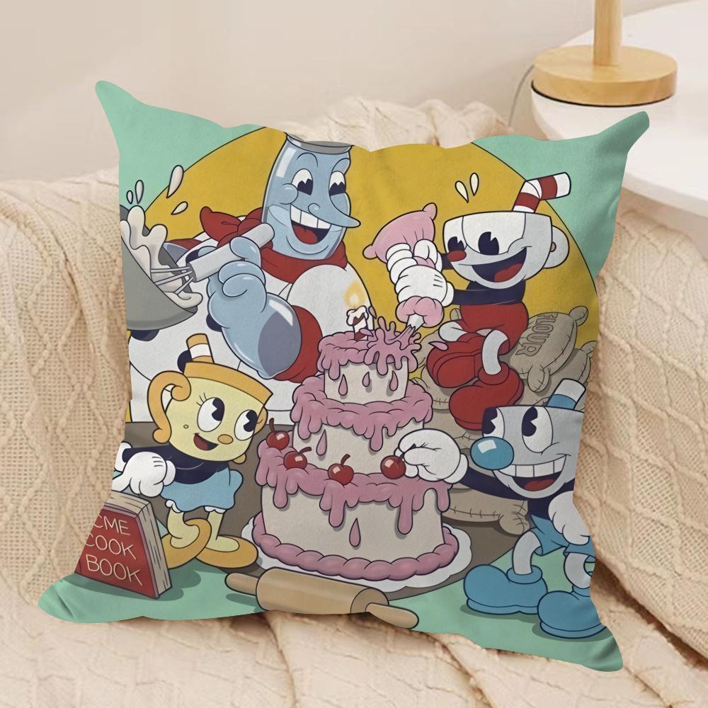 Classic Game CCuphead Cute Cushion Cover Silky Short Plush Invisible Zipper Dustproof Sofa Pillow Case For Home Decor