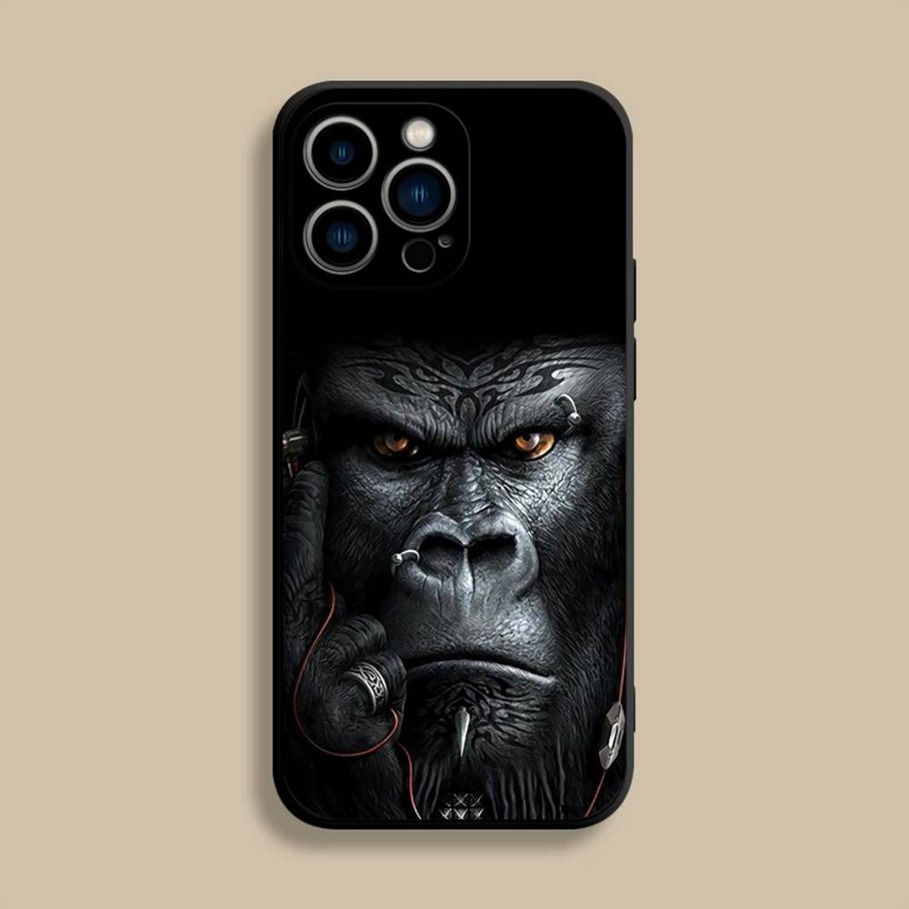 Monkey Gorilla Art Design Phone Case For iPhone 17,16,15,14,13,12,Pro,Max,Plus,E,SE4,Air,Mini Black Soft Cover