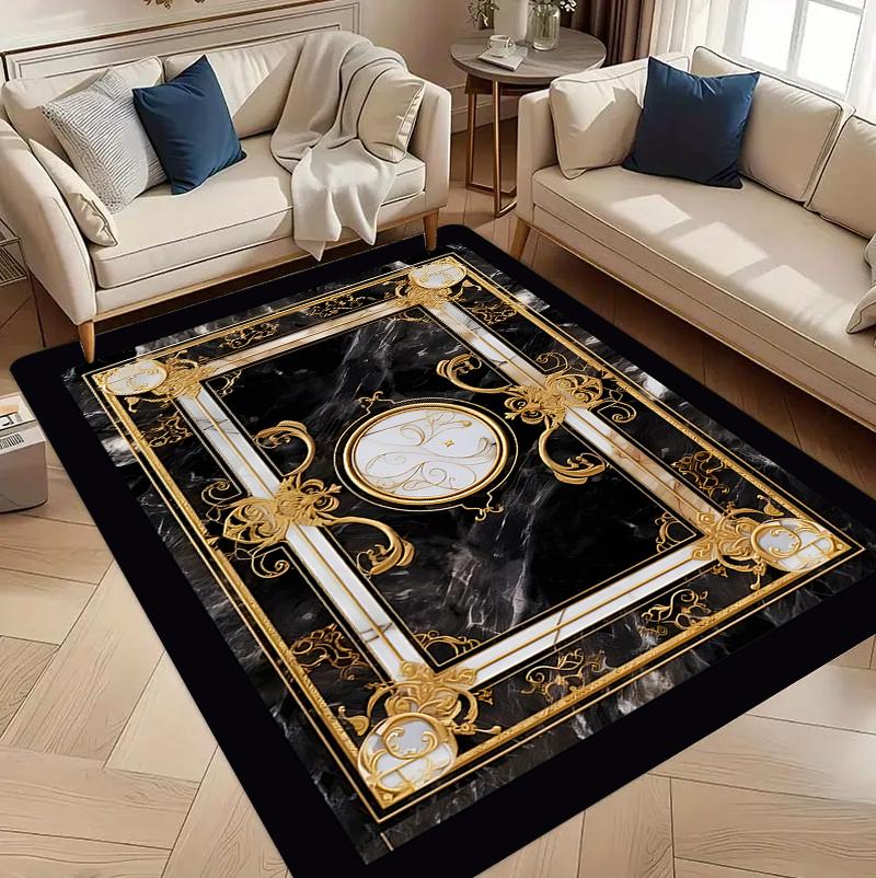 European Luxury Carpet Mat Rug Home Decoration Living Room Bedroom Floor Decor Vintage Black Style Non Slip Rugs Bedroom Decor
