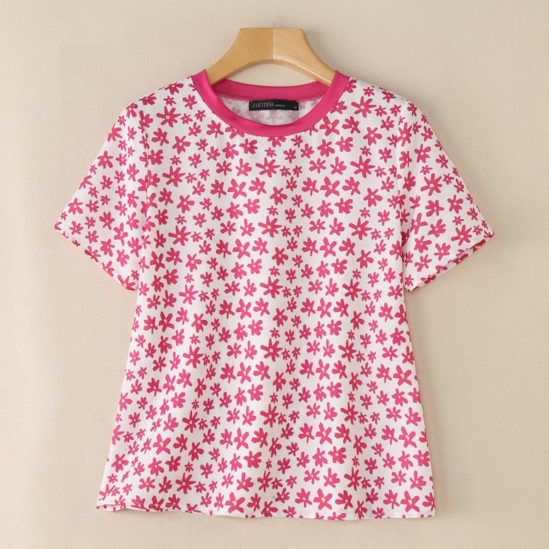 

ZANZEA Женская повседневная блузка с круглым вырезом, свободного кроя, с цветочным принтом и короткими рукавами 2XL