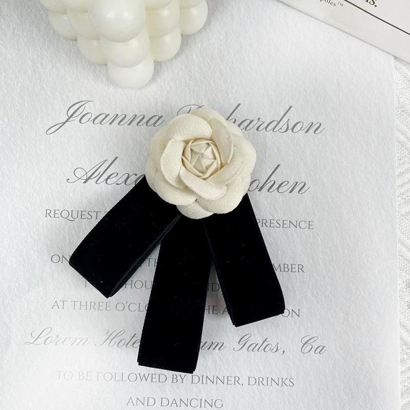 New Black Bowtie Ribbon Bow Brooch Fabric Camellia Flower Brooch Pins Vintage Wedding Party Brooches For Women Accessories