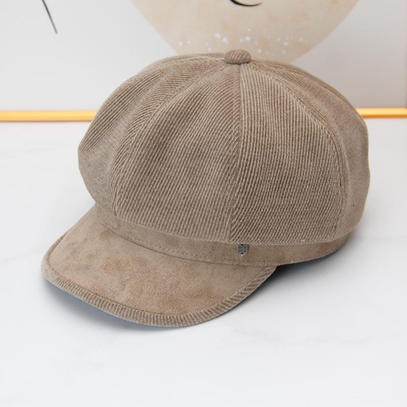 Autumn and Winter Warm Corduroy Star Anise Painter Hat Women's Retro British Short-brimmed Newsboy Hat Versatile Small Face Cap