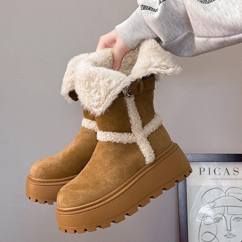 Women's two wear plus size soft sole winter warm fur one snow boots padded lined ankle boots non-slip hiking casual sports cotton boots