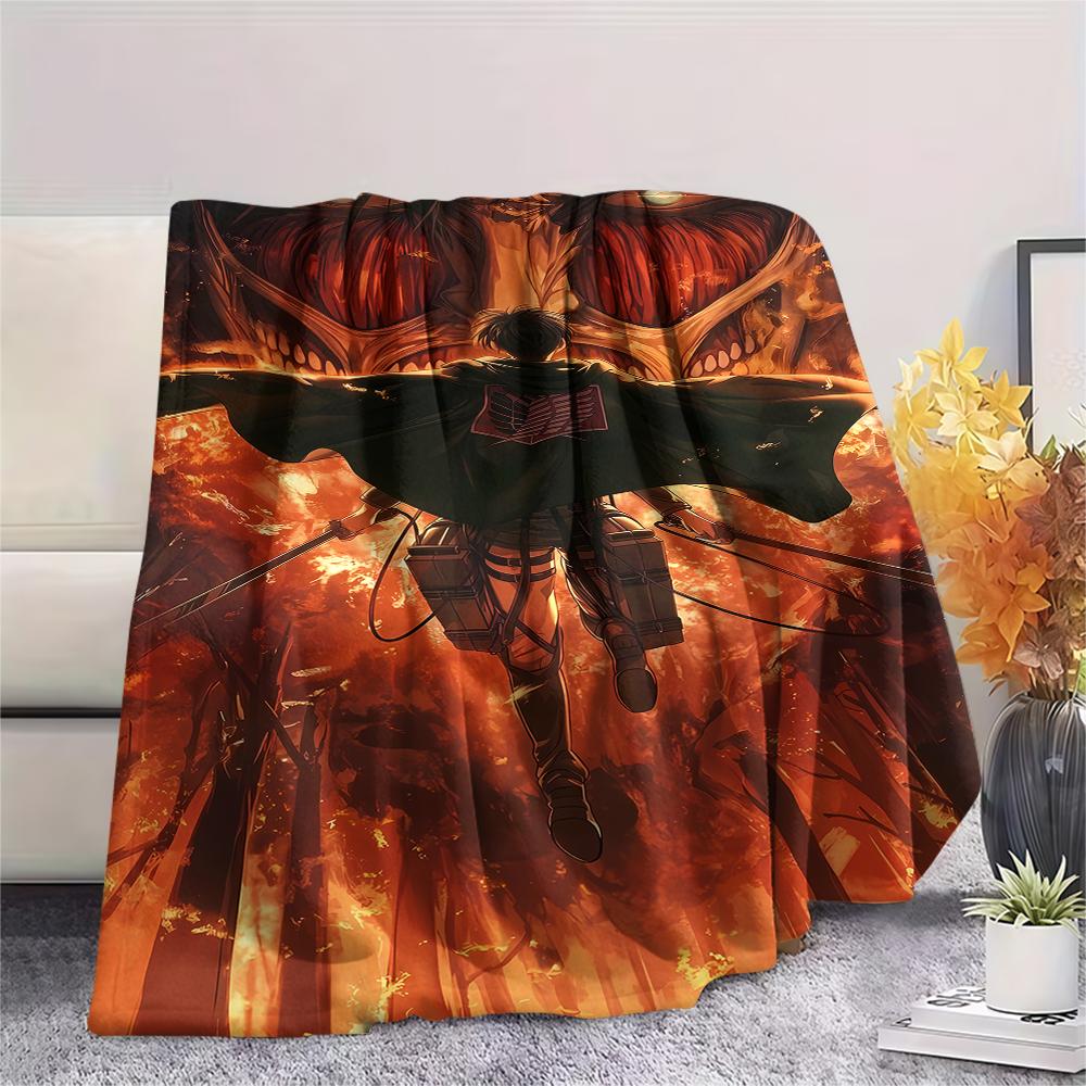 1PC Attack On Titan Print Flannel Blanket, High Quality All Seasons, Home Decor, Warmth and Comfort, Perfect for Christmas Gifts