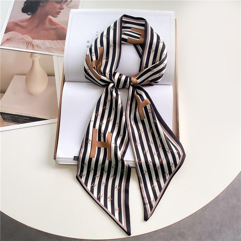 Fashion Double-layer Simulated Silk Women's Headscarf, Spring and Autumn Thin Streamer Bevel Scarf Temperament Small Silk Scarf Decorative Scarf Thin