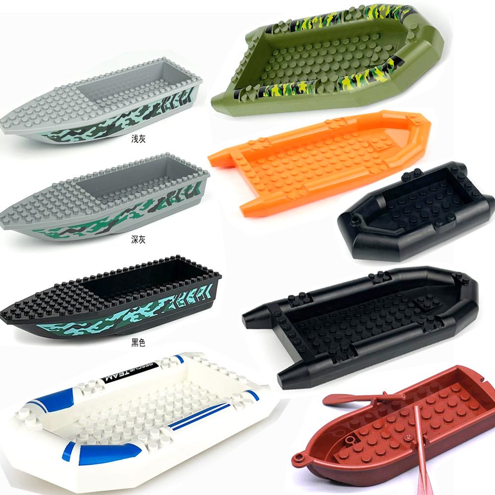MOC Militare Esercito Camuffamento Gommone Canoismo Barca di Salvataggio Kayak Nave dei Pirati Motocicletta Bambino Blocchi Mattoncini Giocattoli