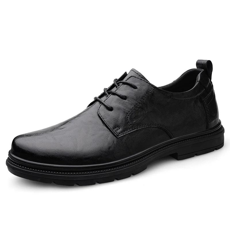 New Fashion Men Oxford Shoes Genuine Leather Mens Oxfords Shoes Casual Wedding Dress Footwear Soft Lace-up Formal Business Shoes