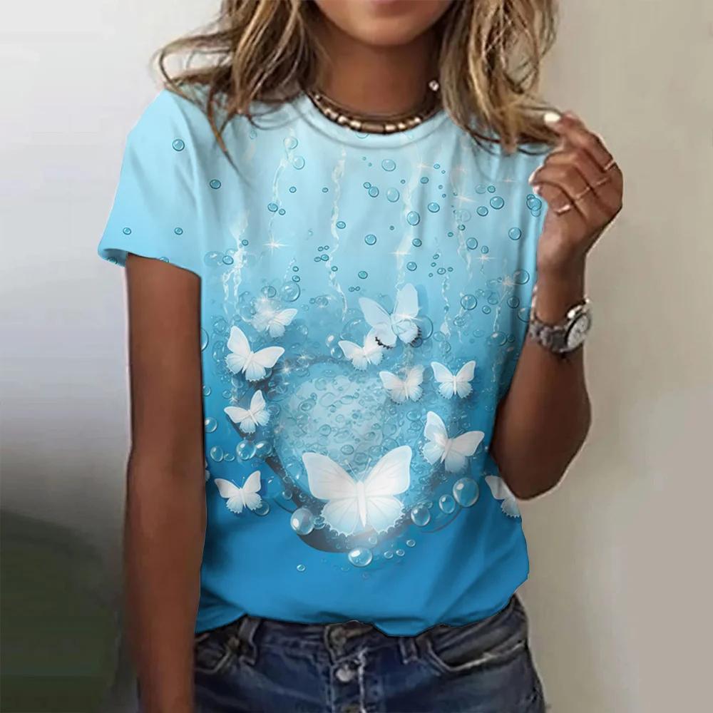 

Детская одежда для девочек с 3D-принтом бабочек, детская одежда с коротким рукавом, детская летняя футболка, футболка с круглым вырезом для девочек XS