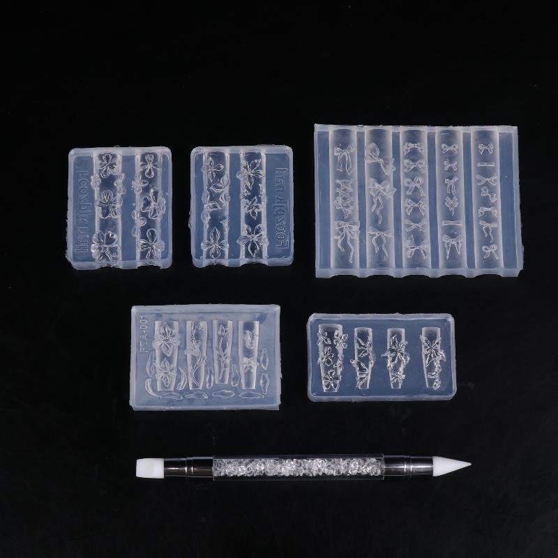 2/3ks Reliéfní lilie Květiny Nehtová Rytina Forma 3D Silikonové Hibiscus Květiny Lístky Modelovací Šablony Čirá Pryskyřice Epoxidové Nehtové Nástroje