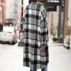 Women's Fashionable Oversized Long-Sleeve Collared Plaid Trench Coat With Patch Pockets