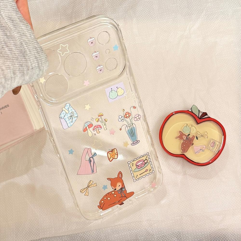 Red Apple Deer Rocking Stand 16 Pro Max Phone Case for IPhone 17, 12 Transparent, 15 Cartoon Series