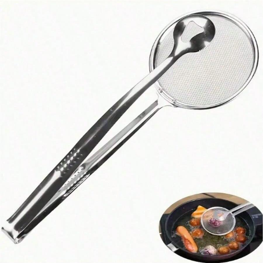 Stainless Steel Frying Oil Strainer,Heat Resistant, With Clip/Clamp Accessory,Fine Mesh Strainer For Frying, Draining Soup And Sauce