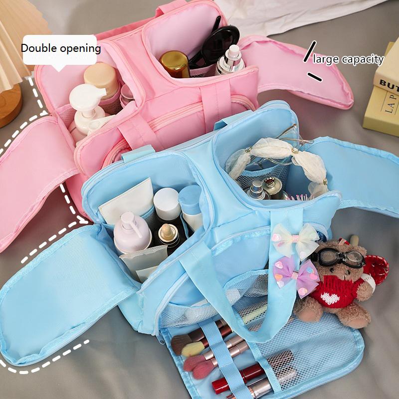Large Capacity Double Opening Makeup Bag Women'S Travel Miscellaneous Storage Bag Handheld Organizer Cosmetic Pouch Wash Bag