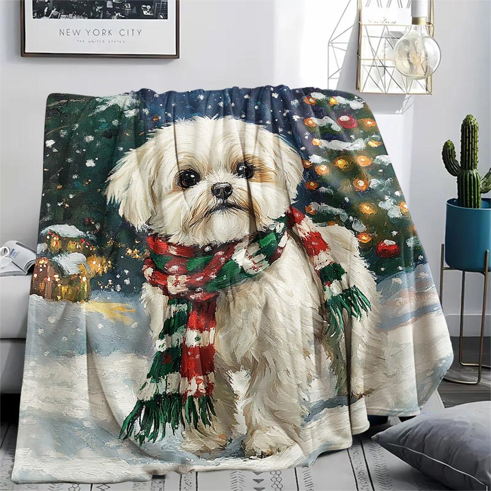 Shih Tzu Print Flannel Blanket, High quality Comfortable for All Seasons, Home Decor, Warmth and Comfort, Perfect for Christmas Gifts