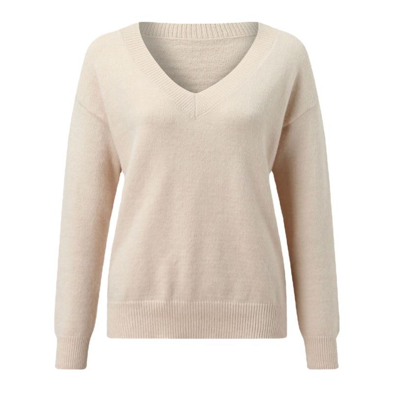 Women Long Sleeve V Neck Loose Knit Casual Pullover Sweater