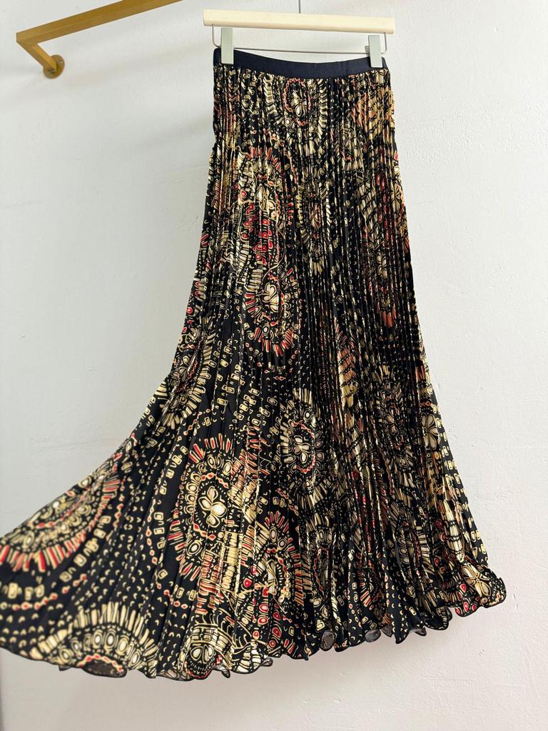 Klassischer A-Linien-Midi-Plisseerock mit vielseitigem Druck für Damen