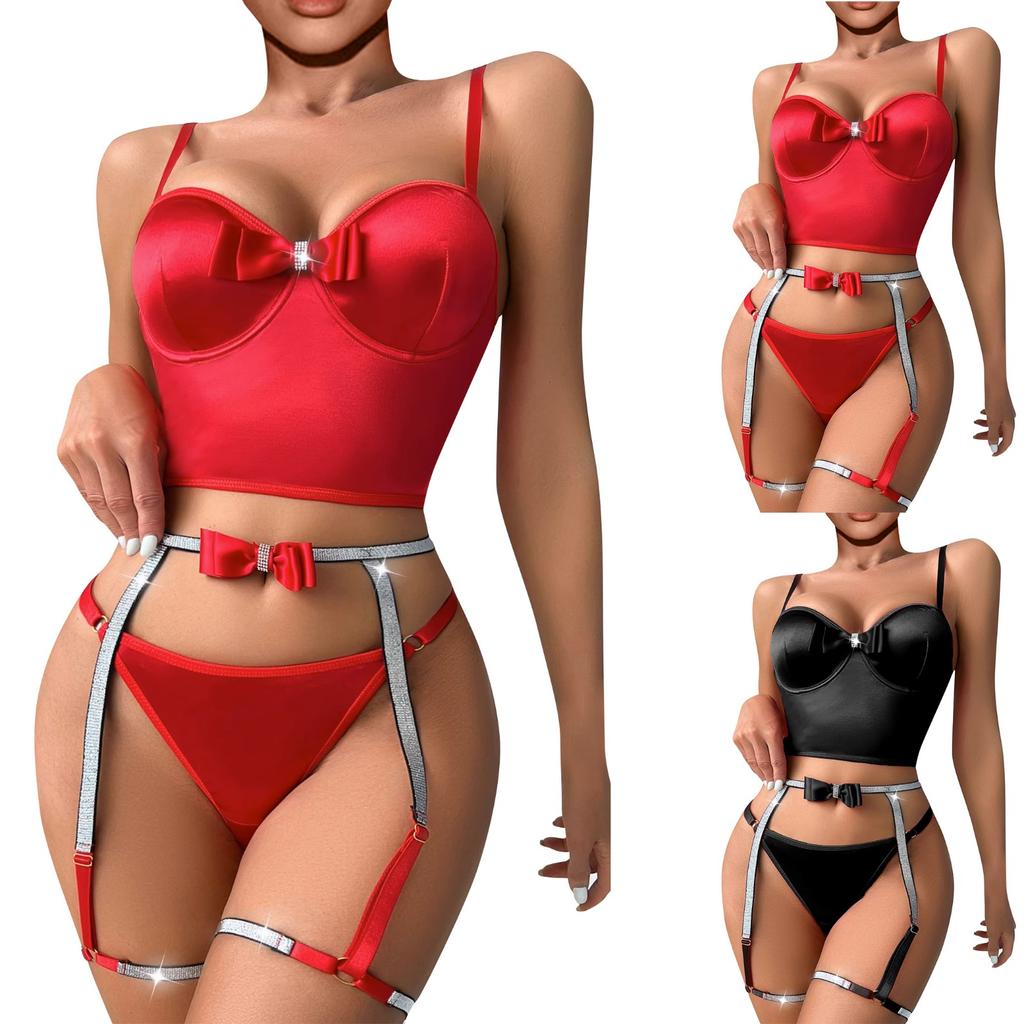 Women's Sexy And Fashionable Strap Bow Three Piece Lingerie Set