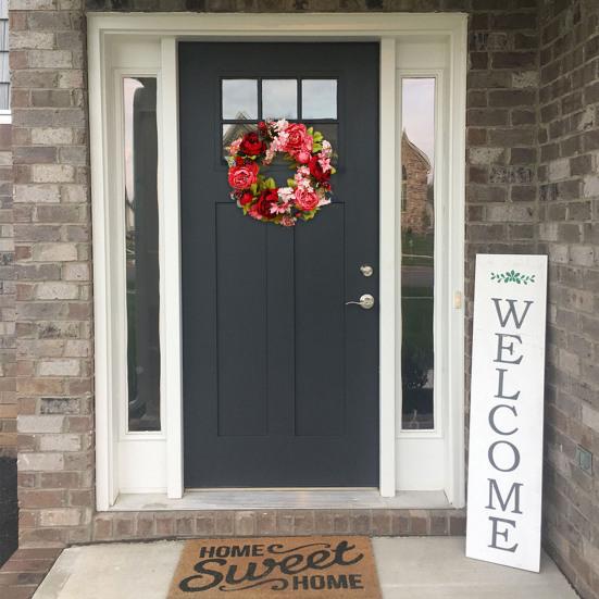 40CM Artificial Peony Wreath Indoor Outdoor Front Door Wall Hanging Fake Flower Garland with Green Leaves Wedding Party Home Decoration