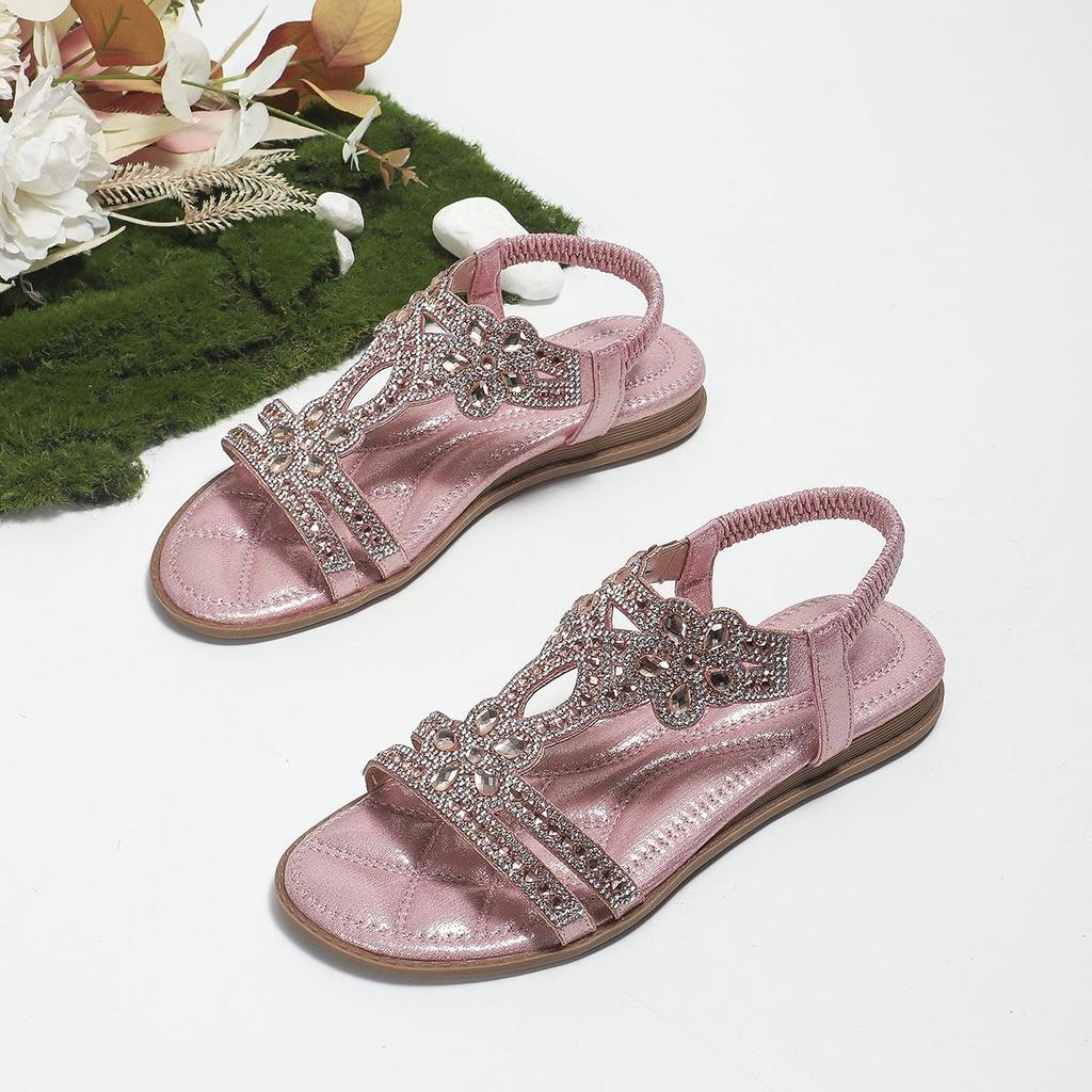 Sandali piatti con strass bohémien Yasrun - Comode scarpe estive da donna