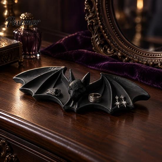 Bat Shape Ring Dish 3D Printed Gothic Catchall Tray, Halloween Jewelry Holder for Rings Necklaces Home Accessories and Keys, Decorative Dark