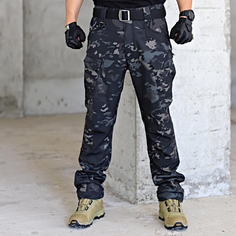 IX7 Men's Camouflage Tactical Pants - Elastic, Wear-Resistant, Soft Shell, Outdoor, Loose Fit for Spring & Autumn