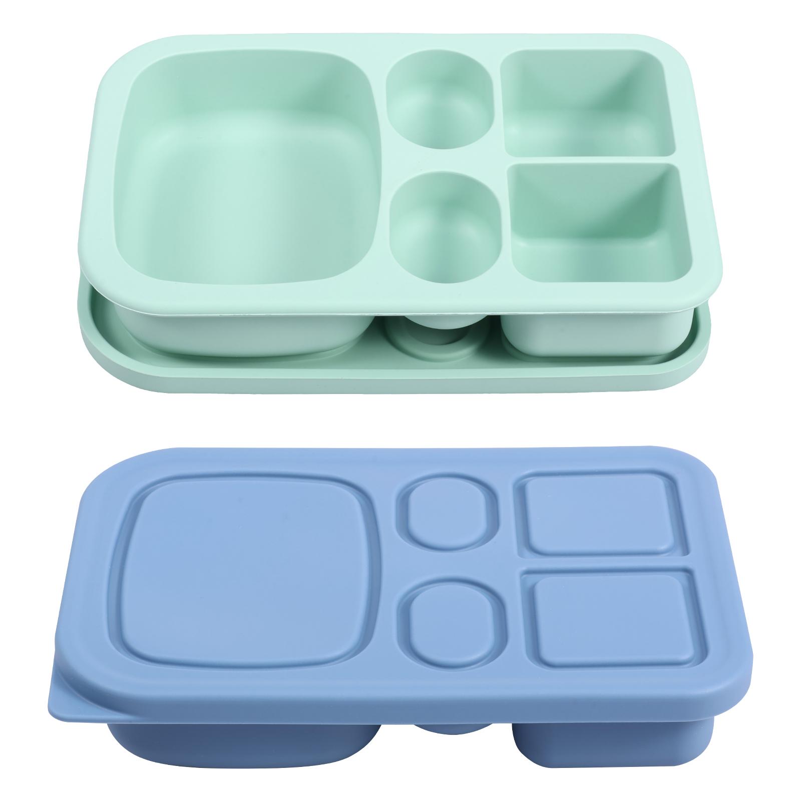 

2Pcs Silicone Snack Containers with Lids 5 Compartments Weight Loss Meal Box Reusable Bento Box for Toddler Adult Office School