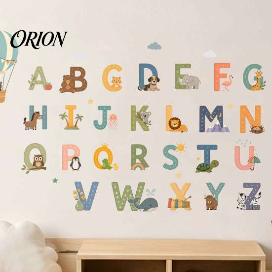 Educational Playroom Wall Decals 3Pcs Animal Alphabet Stickers, 26 Letters A-Z Decals, Peel Cute Pattern Stickers and Stick Removable for Kids Nursery