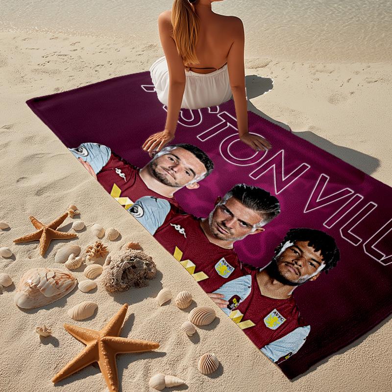 1PC Aston Villa Fc Crest Beach Towel - Soft, Absorbent Microfiber, Lightweight, Ideal for The Beach, Parties, Travel, Camping Fan Gifts