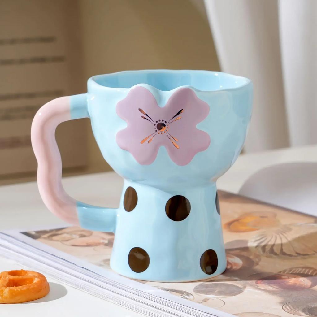Cute Flower Patten Ceramic Bowl Ins Style Home Ice Cream Cup Dessert Cup Coffee Mug Gift for Girlfriends Home Kitchen Decor