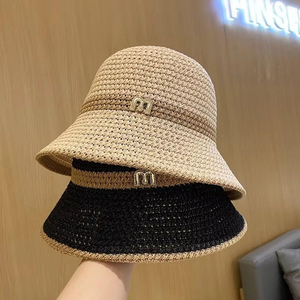 Breathable Bucket Hat Letter Decor Beach Cap Wide Brim Fisherman's Hat  Women Girls