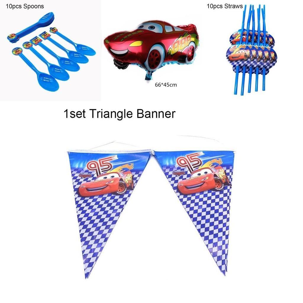 Cars Theme Mcqueen Birthday Party Supplies Decor Kids Baby Shower Banner Plates