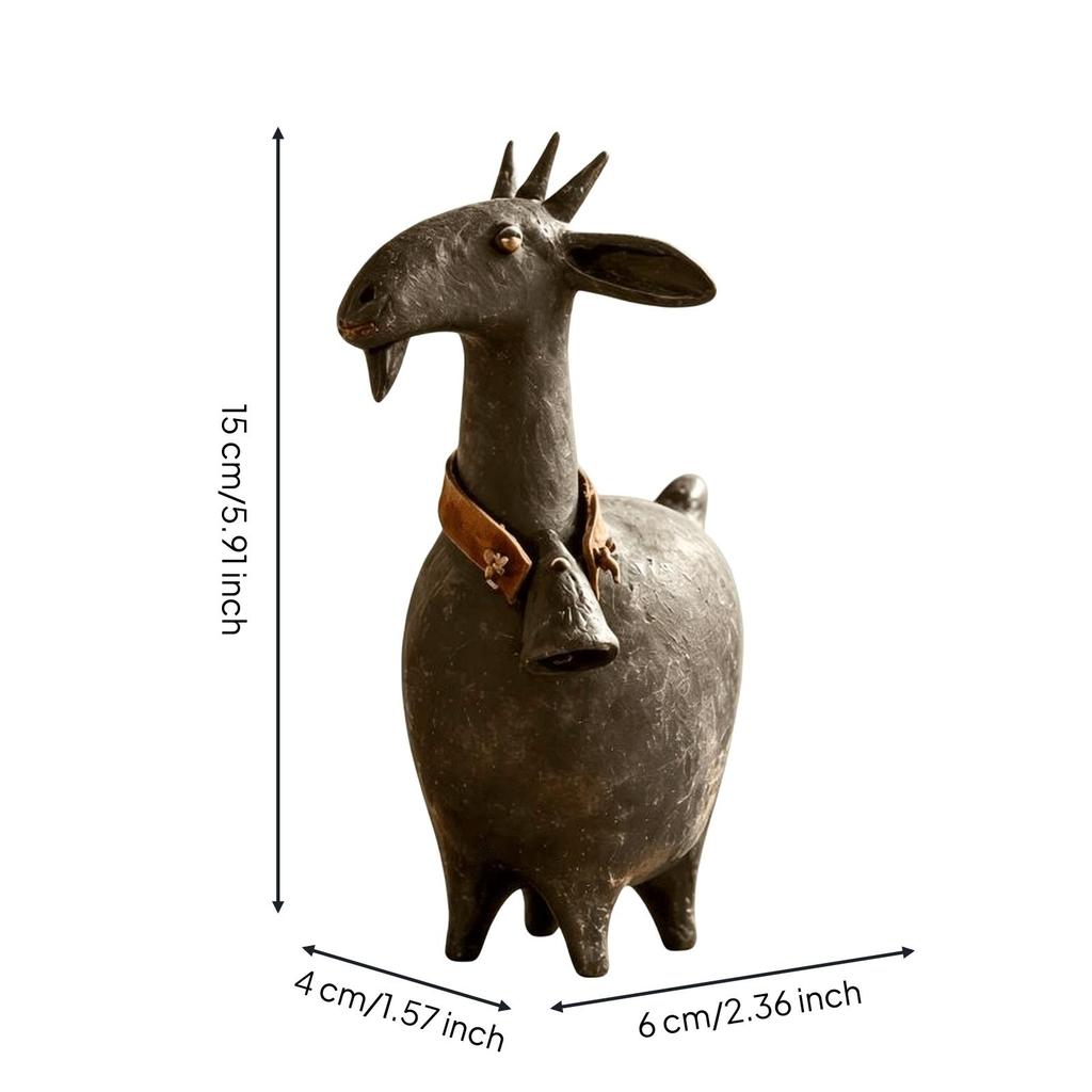 Goat Figurine with Collar and Bell Farmhouse Decorative Ornament Handmade