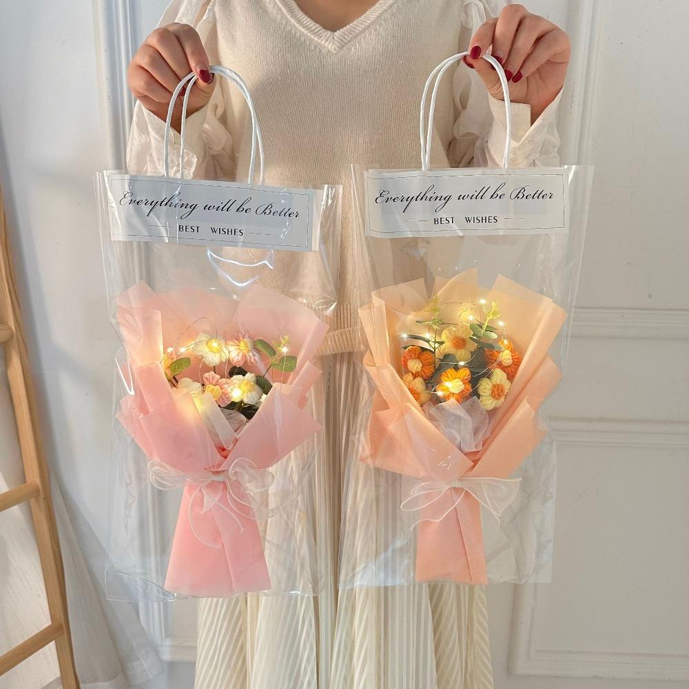 Mit LED-Licht Häkelblumen-Strauß Ewige Künstliche Blumen Valentinstag Muttertag Geburtstag