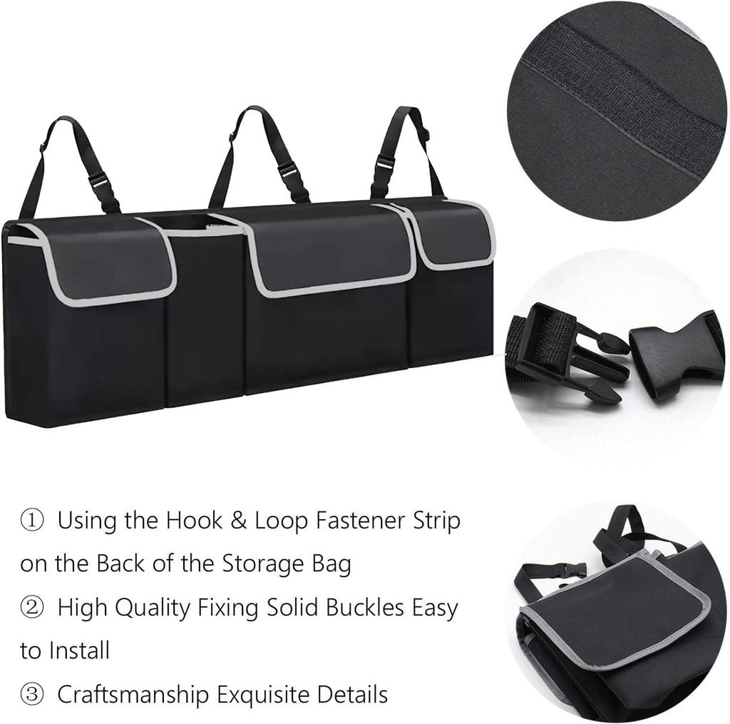Car Trunk Hanging Organizer, Backseat Storage Bag 3 Adjustable Shoulder Straps Foldable Grocery Organizer Accessories for SUV Va